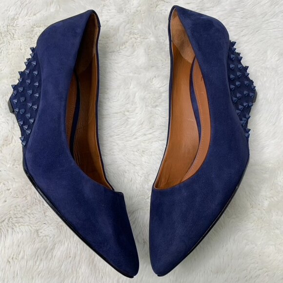 SCHUTZ Women\'s Blue Suede Leather Pumps Studded Wedge Heels Size 8.5